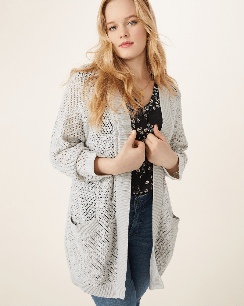Front of plus size Sara Open-Front Knit Cardigan by Molly&Isadora | Dia&Co | dia_product_style_image_id:175546